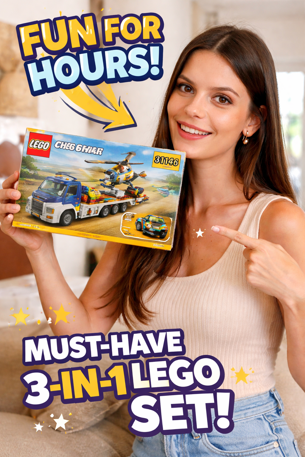 5. LEGO Creator 3 in 1 Flatbed Truck with Helicopter Toy for Gift Birthdays