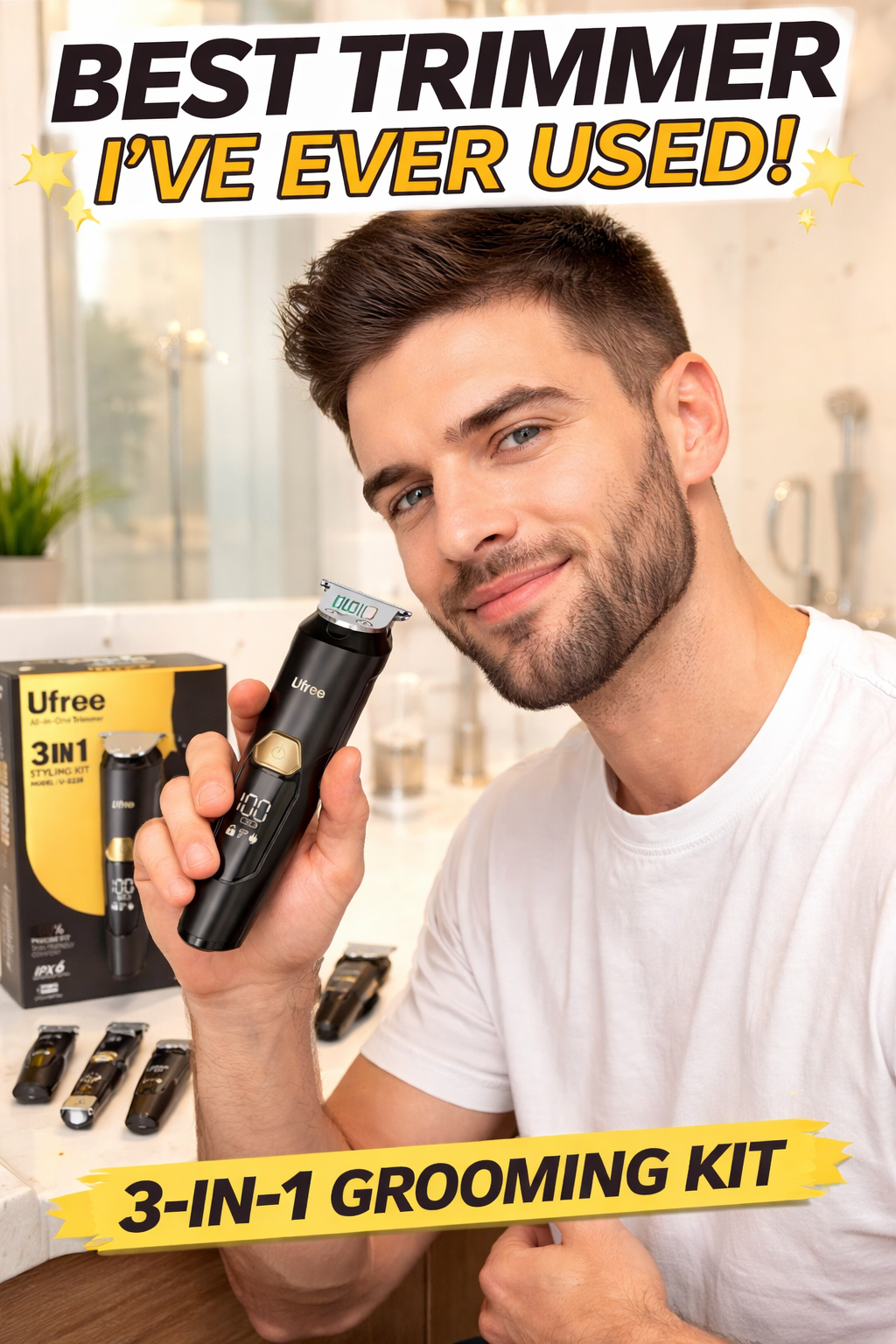 3. Ufree 3-in-1 Beard Trimmer for Men with IPX6 Waterproof Design for Mustache and Detail Grooming