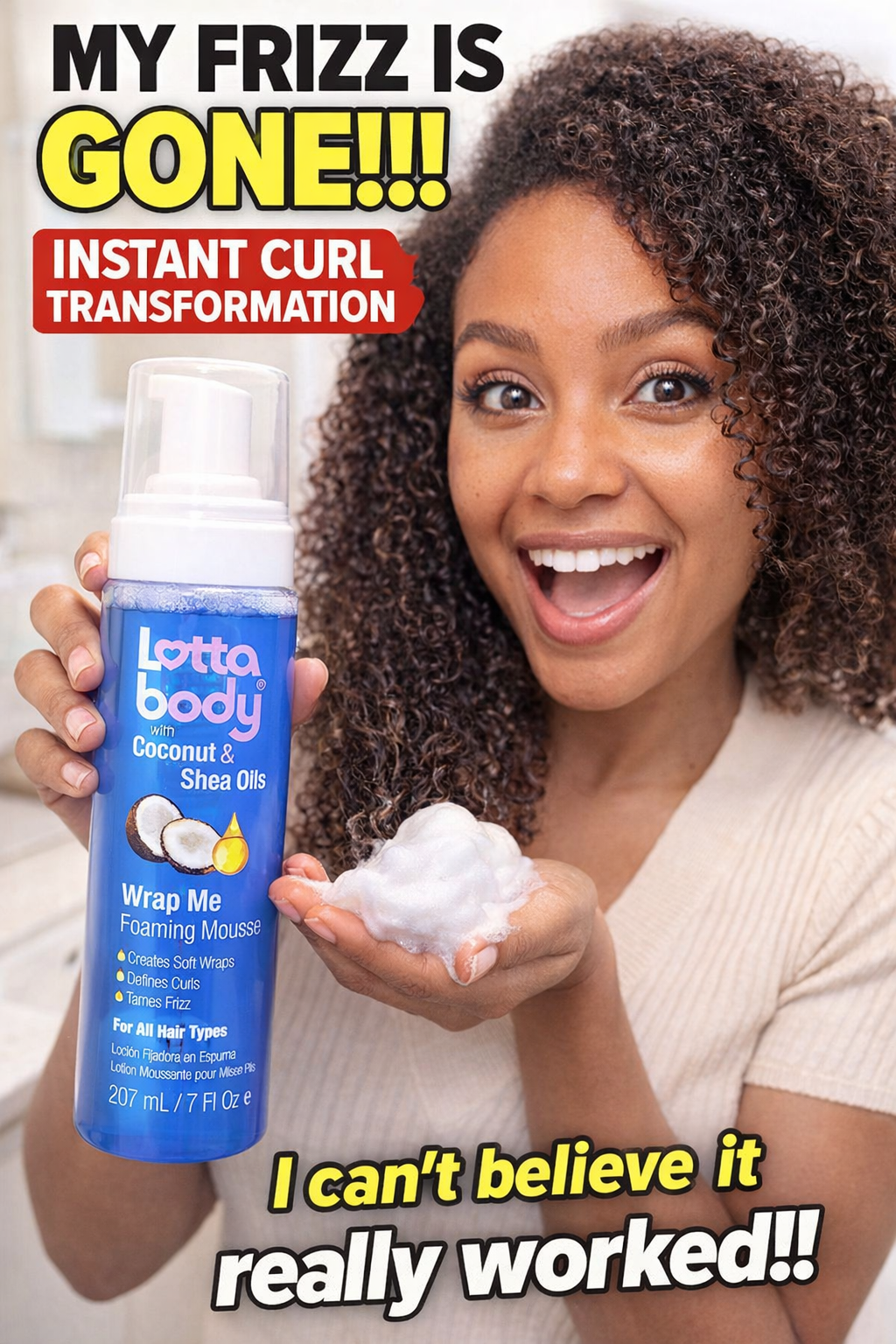 2. Lottabody Coconut Oil and Shea Wrap Me Foaming Curl Mousse for Soft, Defined Curls