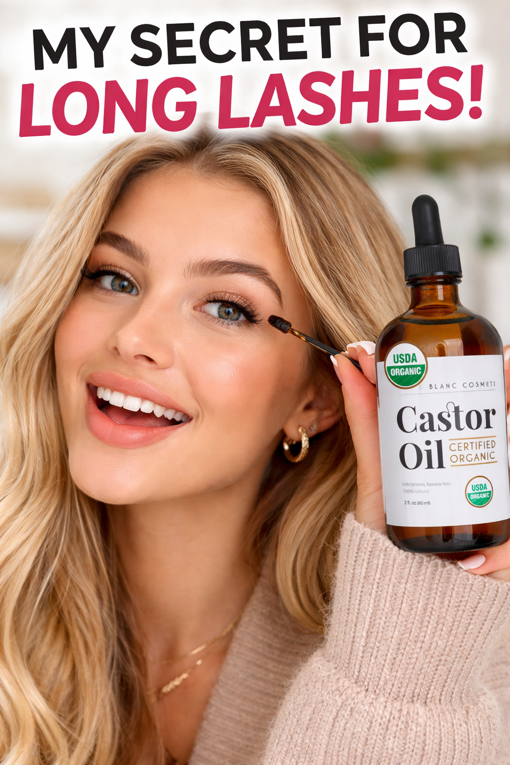 2. Kate Blanc Cosmetics Castor Oil Organic for Hair, Lashes, Face (2oz), 100% Pure, Cold Pressed, Hexane Free Hair Oil. Lash Ser