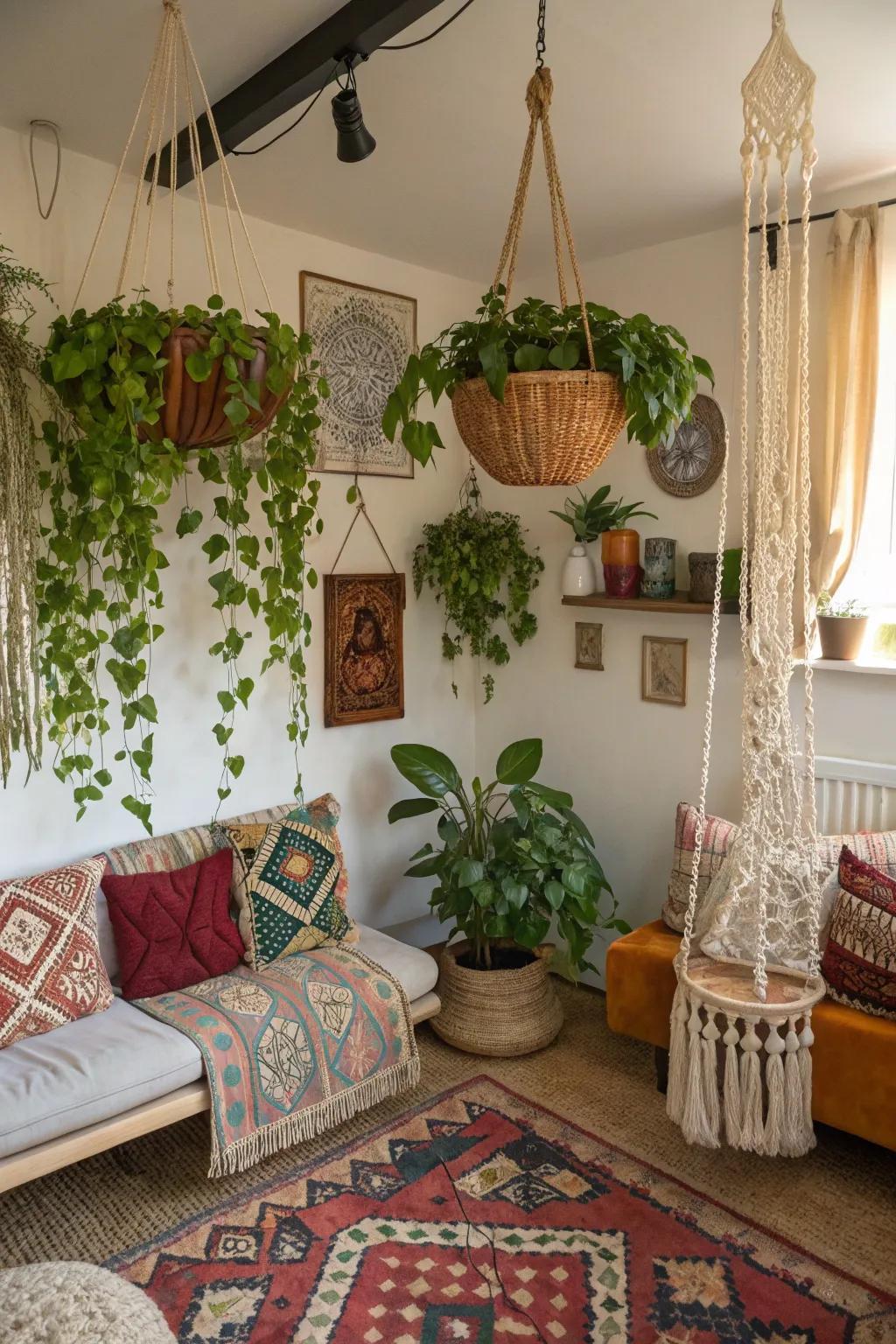 Indoor plants in boho home