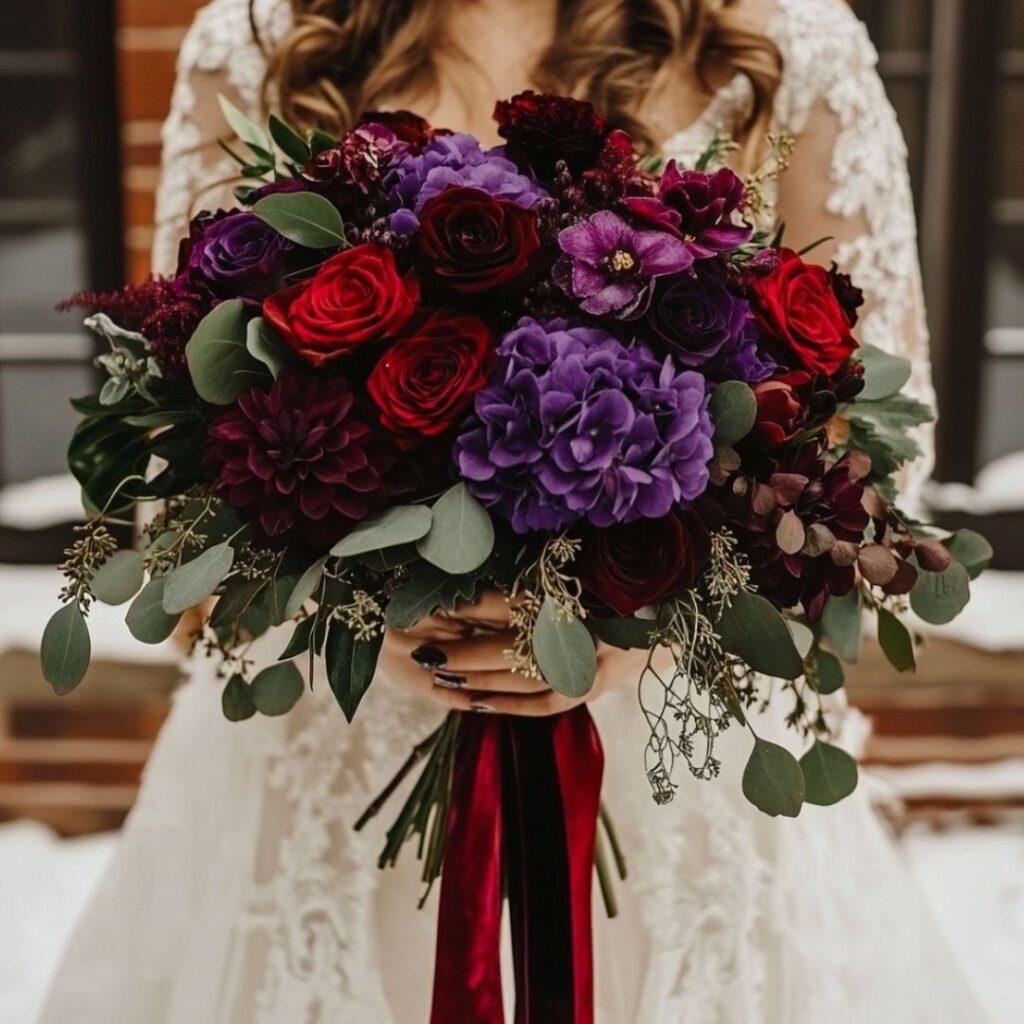 Jewel tone winter wedding bouquet