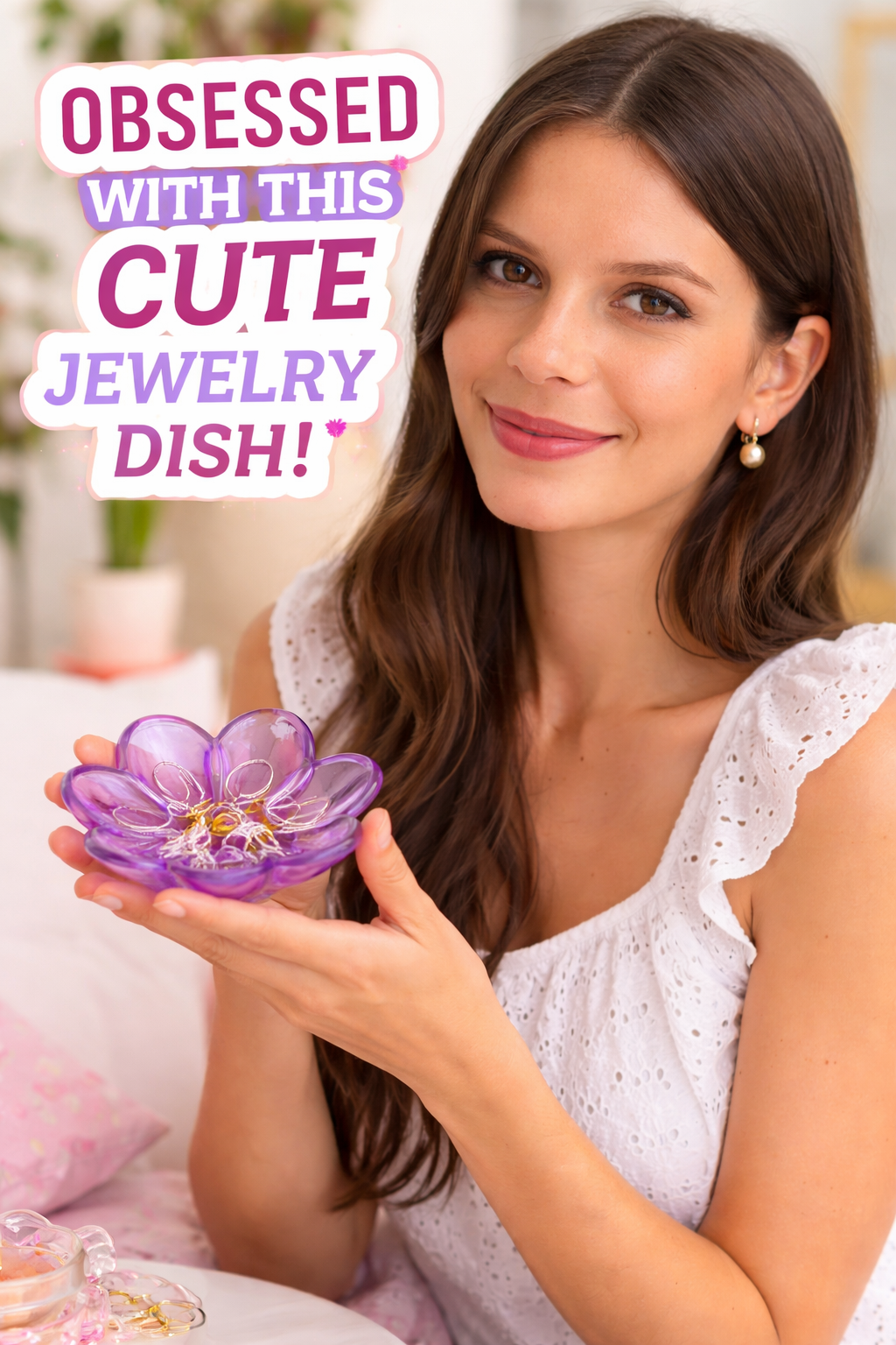3. Purple Flower Glass Jewelry Dish Ring Holder Tray