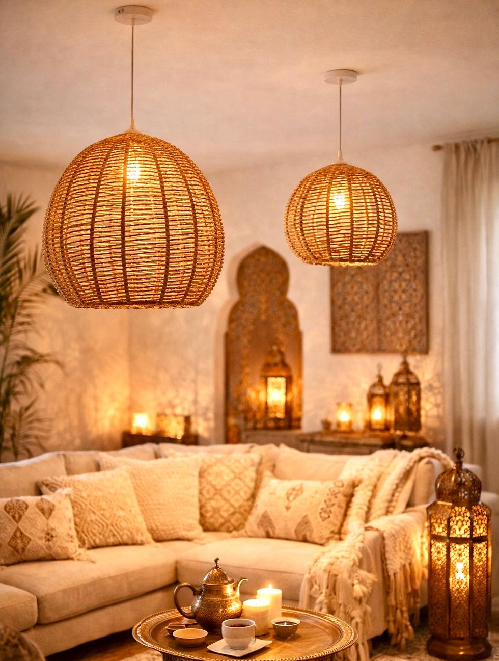 Warm boho lantern lighting