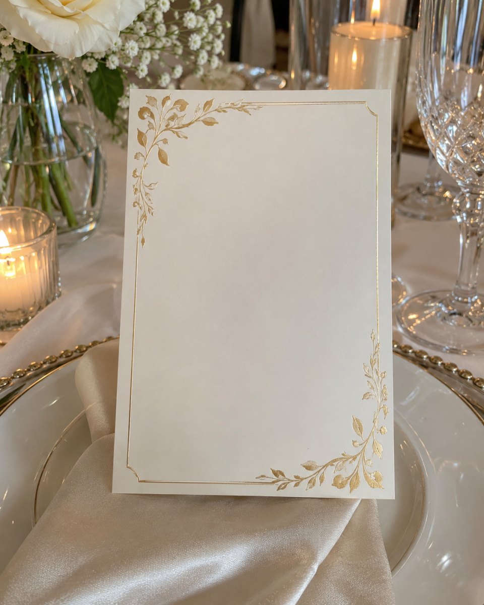 Luxury gold foil wedding menu card