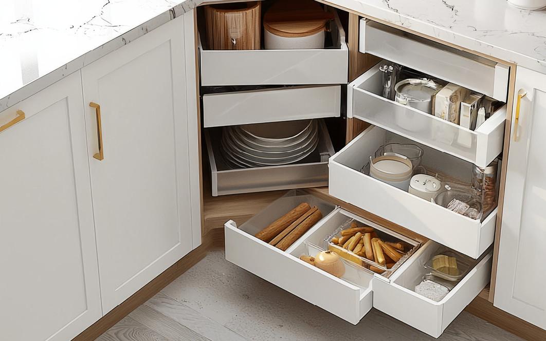 Corner kitchen drawer storage