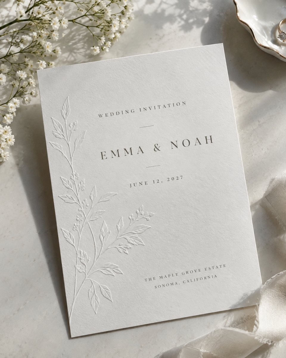Minimalist white wedding card design