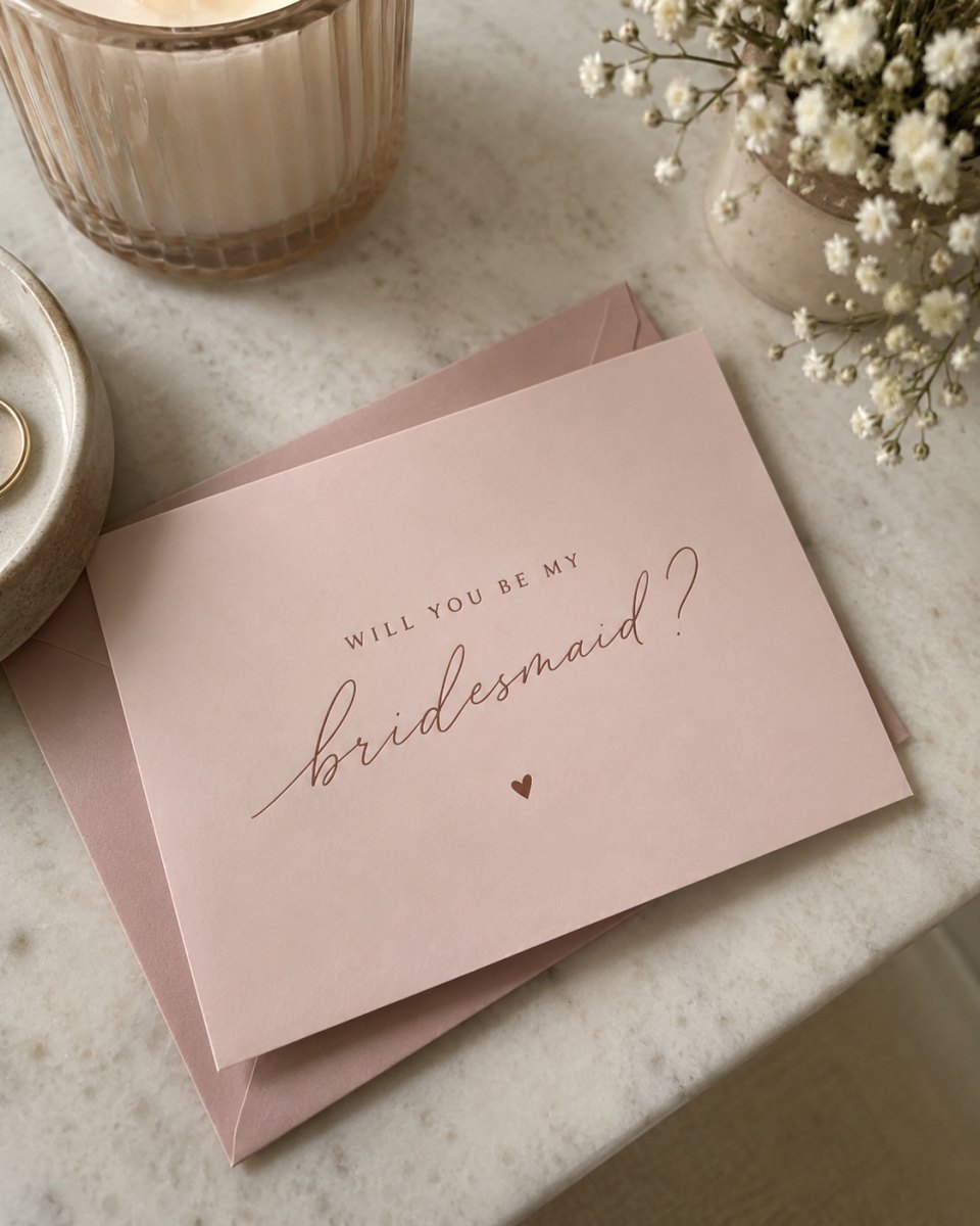 Modern blush bridesmaid proposal card