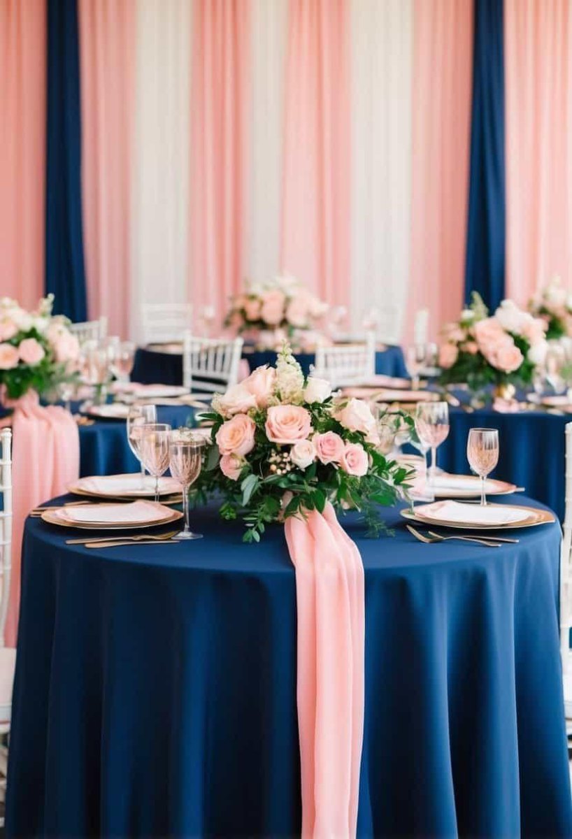 Navy blush romantic wedding flowers