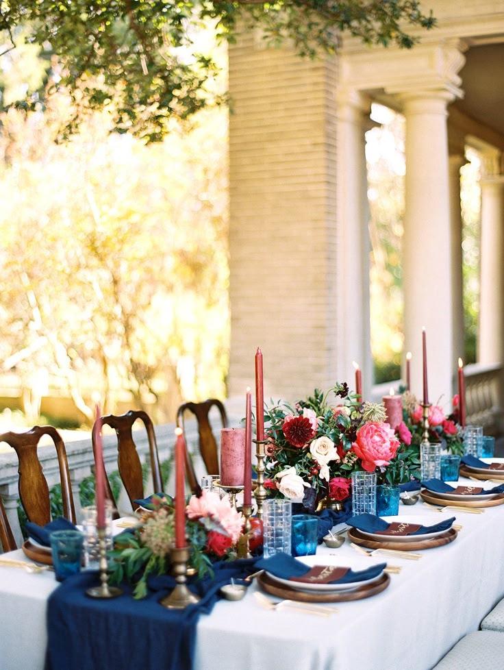 Navy burgundy fall wedding decor