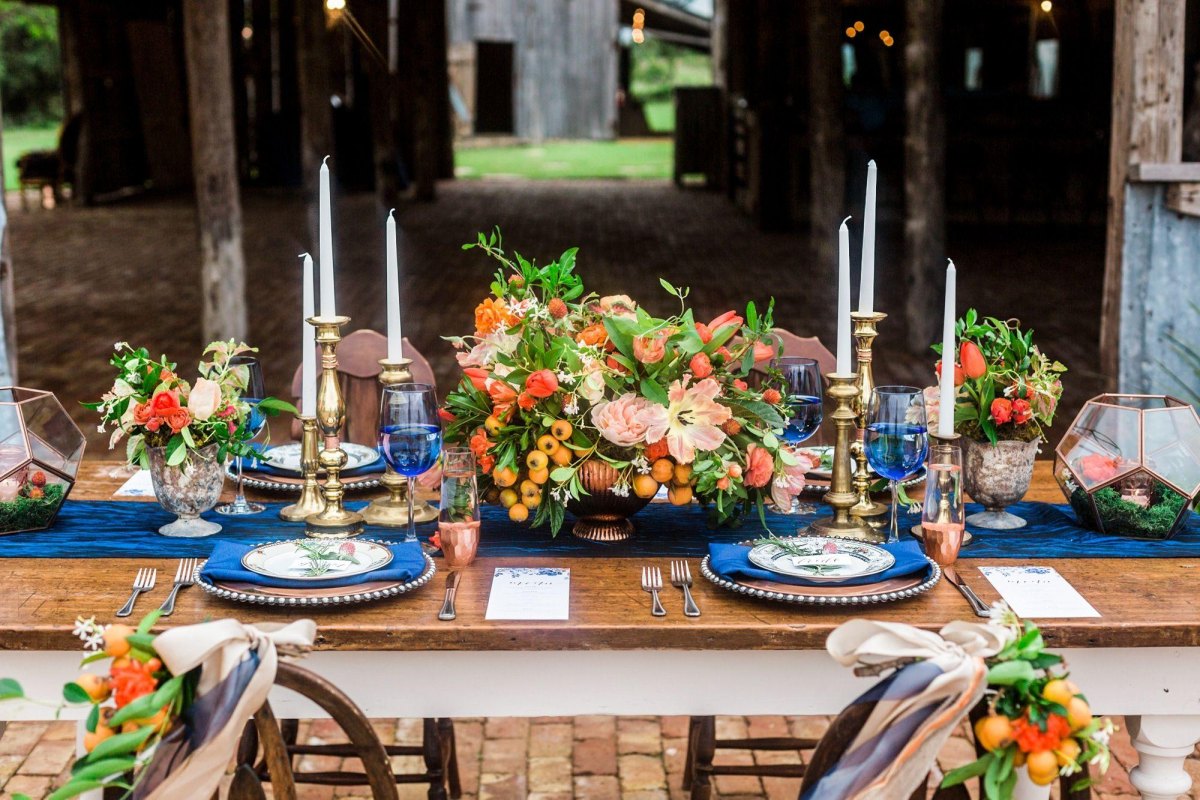 Navy copper rustic wedding decor