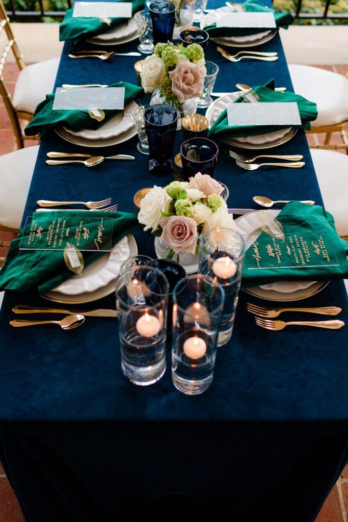 Navy emerald green wedding reception