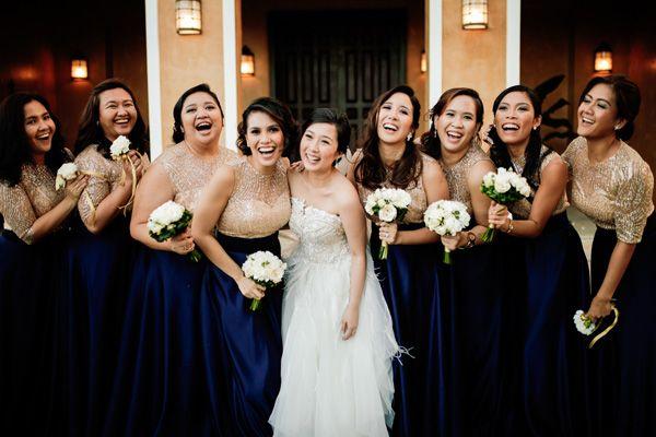 Navy gold bridesmaid dresses