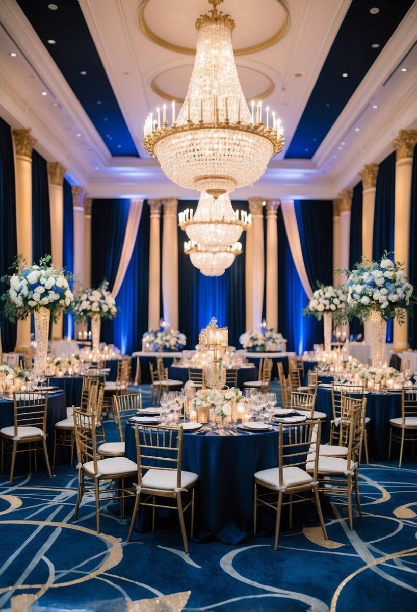 Navy gold luxury wedding tablescape