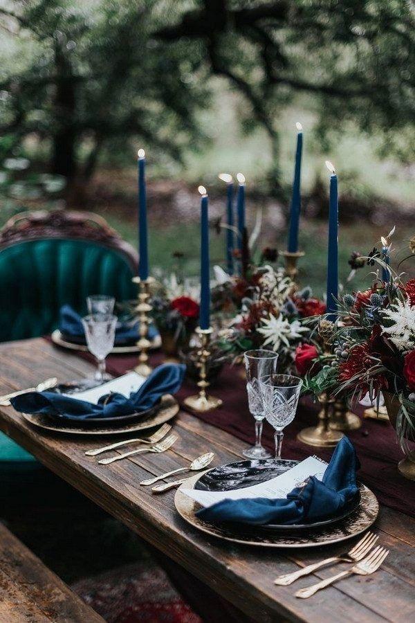 Navy blue burgundy rustic wedding flowers