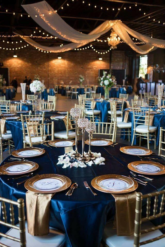 Navy gold classic wedding reception