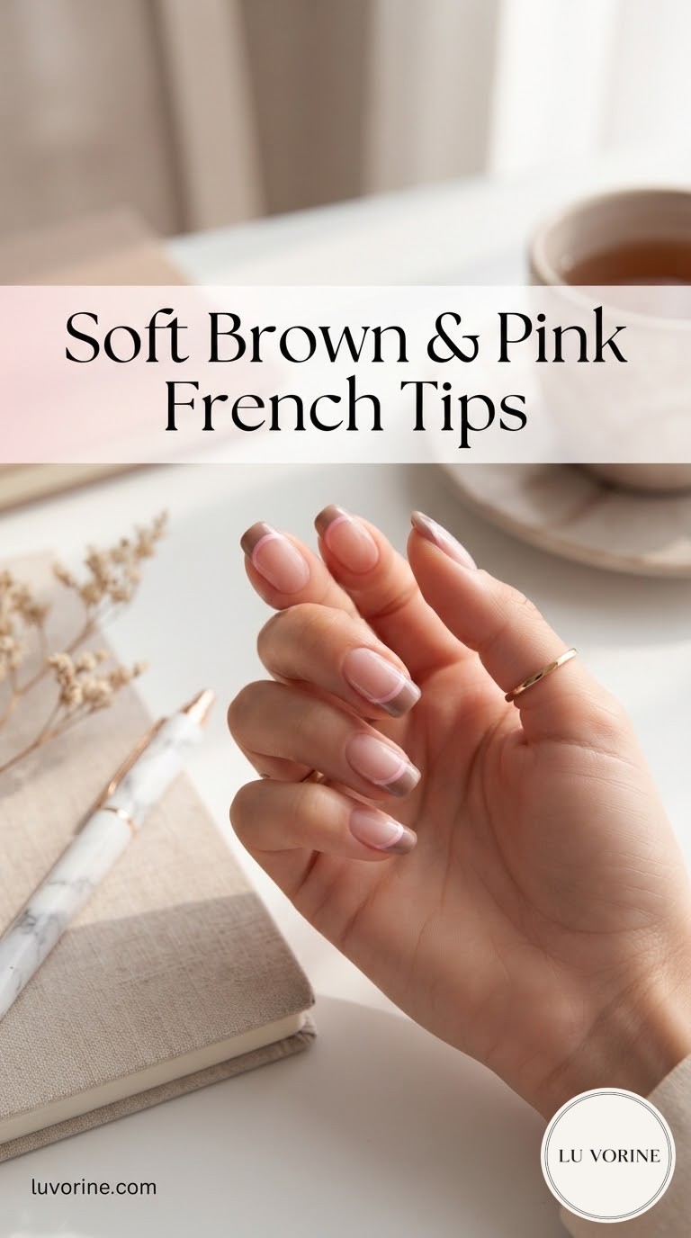 Soft Brown & Pink French Tips