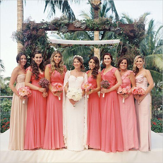 Peach coral bridesmaid dresses