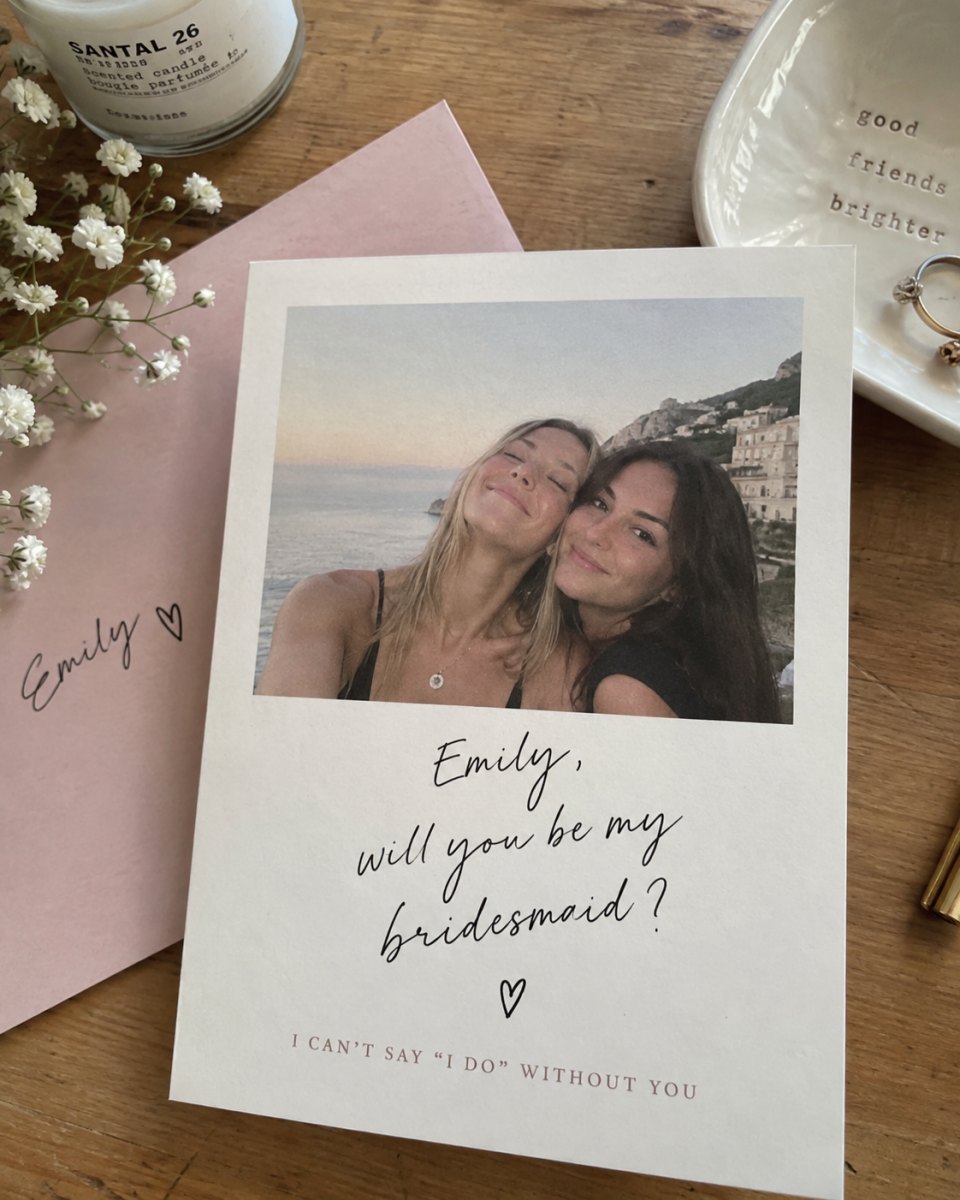 Photo bridesmaid proposal card with friendship picture