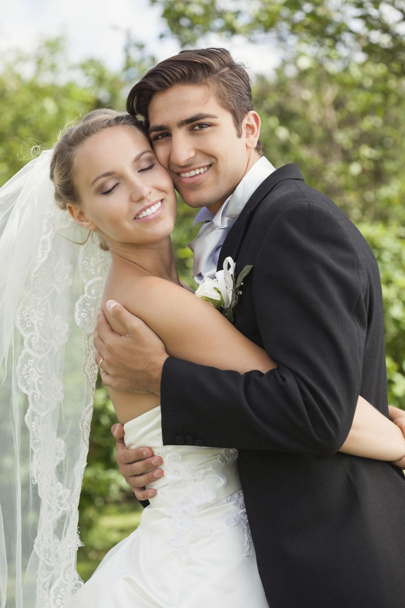 Romantic newlywed wedding portrait
