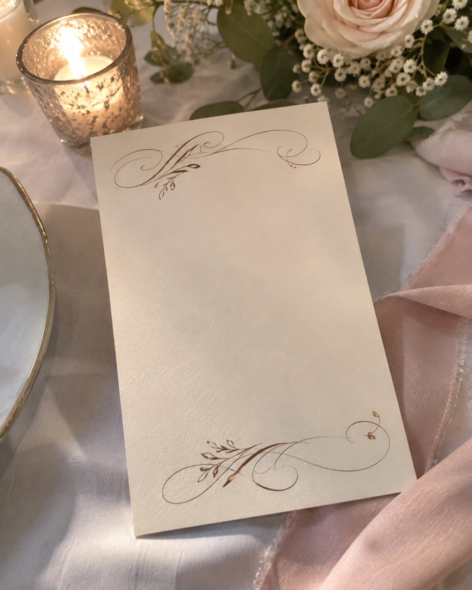 Romantic calligraphy wedding menu card