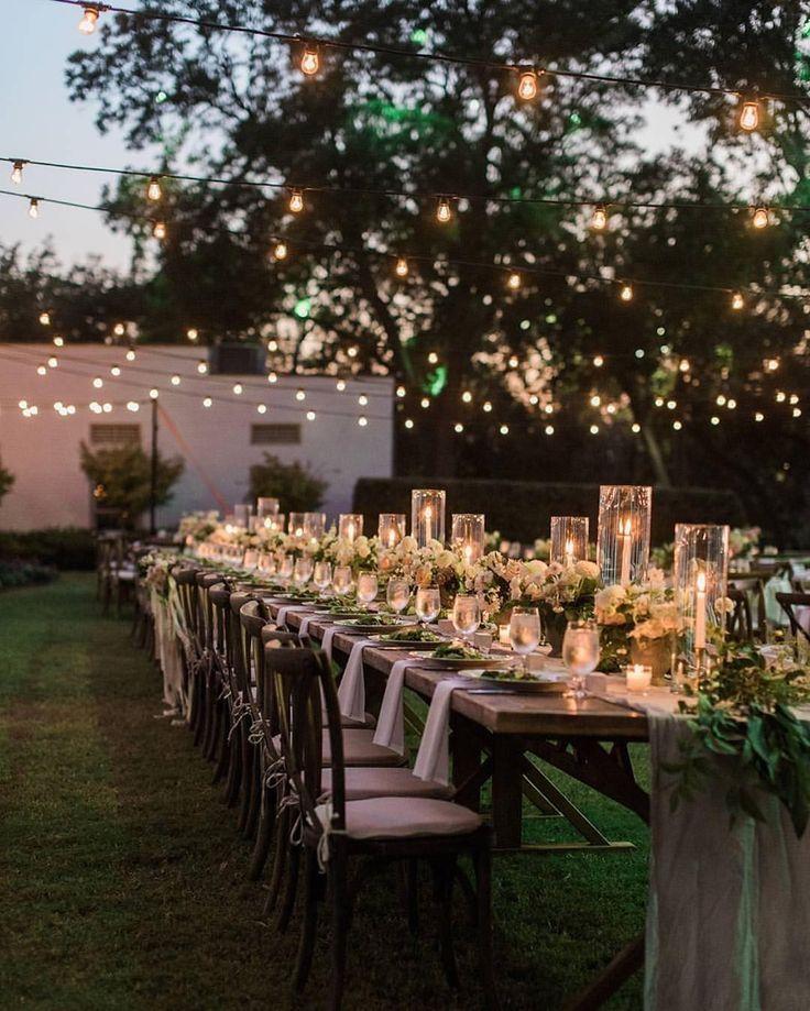 Candlelit backyard wedding table setting