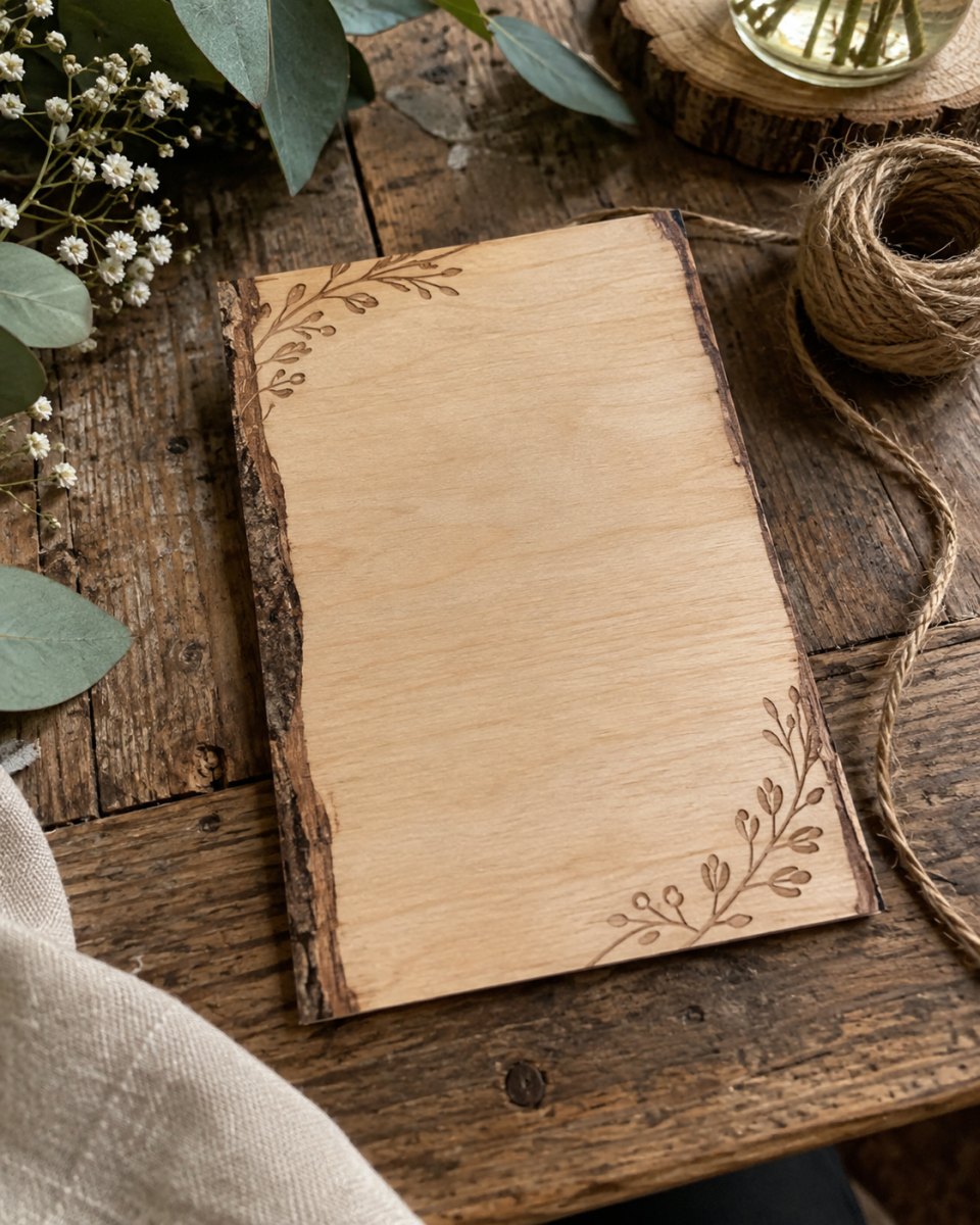 Rustic wooden wedding menu card