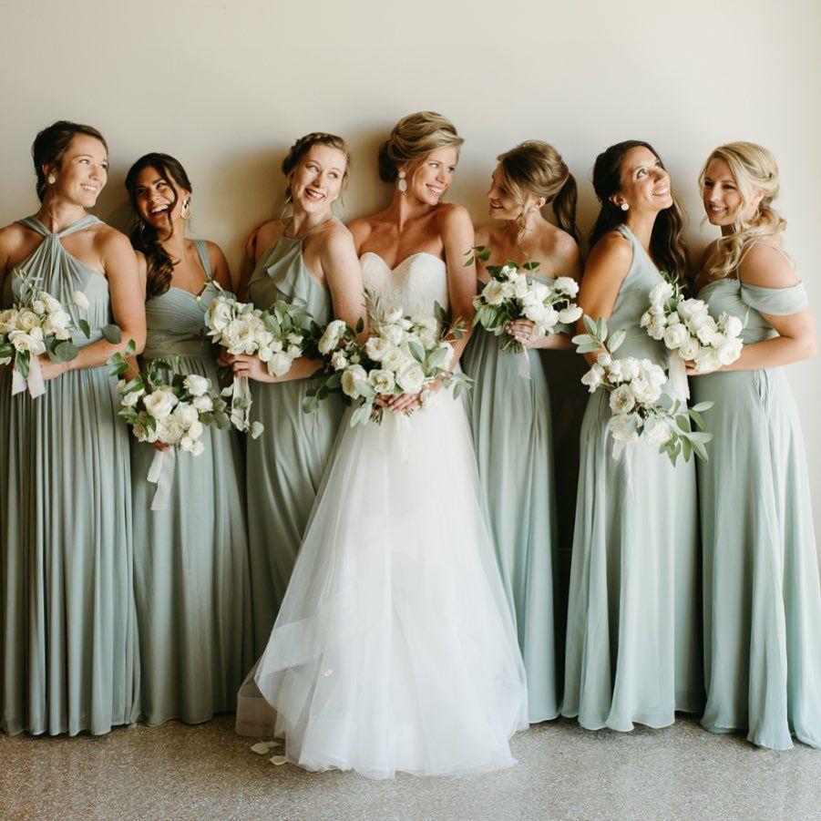 Sage green ivory bridesmaid dresses