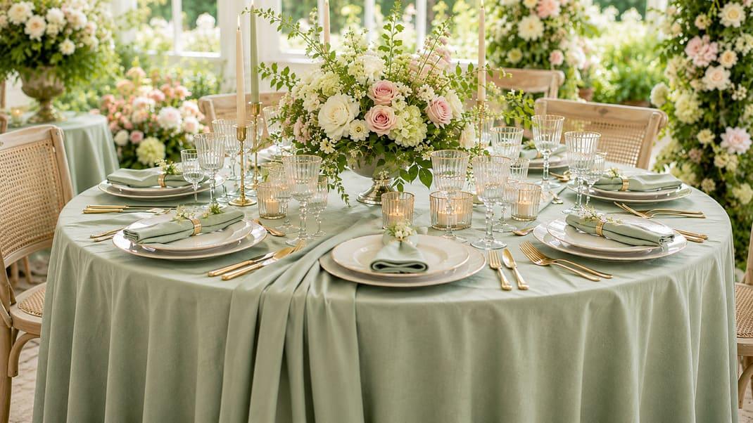 Sage green linen wedding place setting