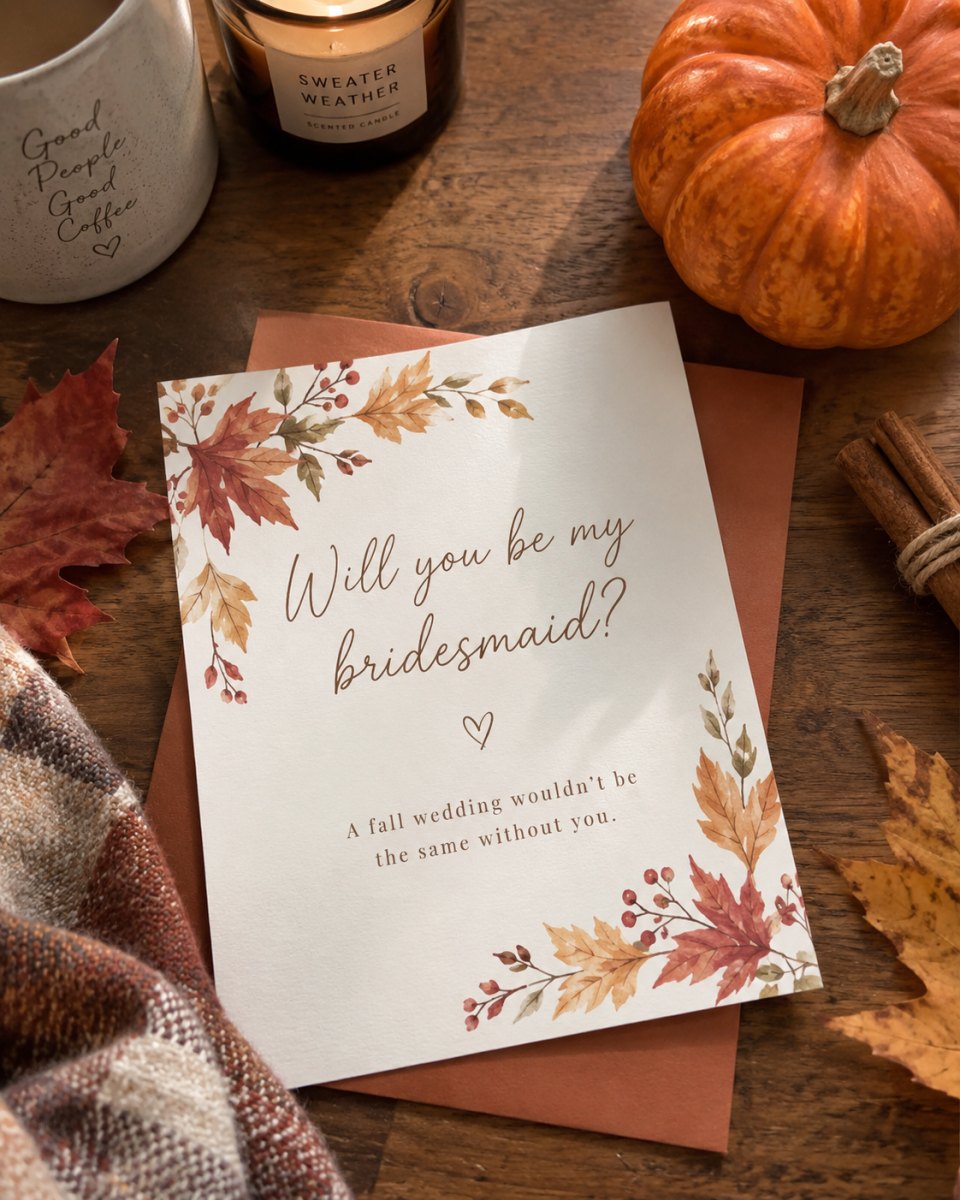 Seasonal themed bridesmaid proposal card