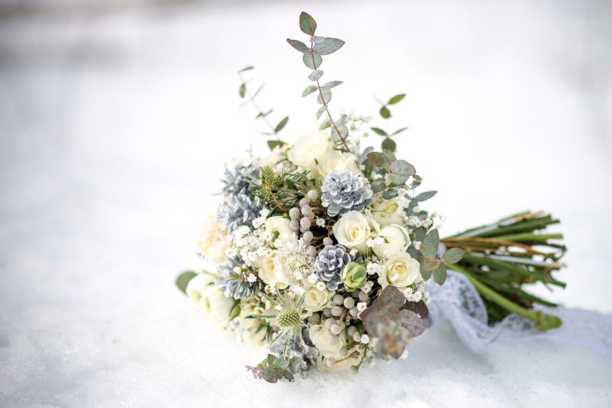 Snowy blue silver wedding bouquet