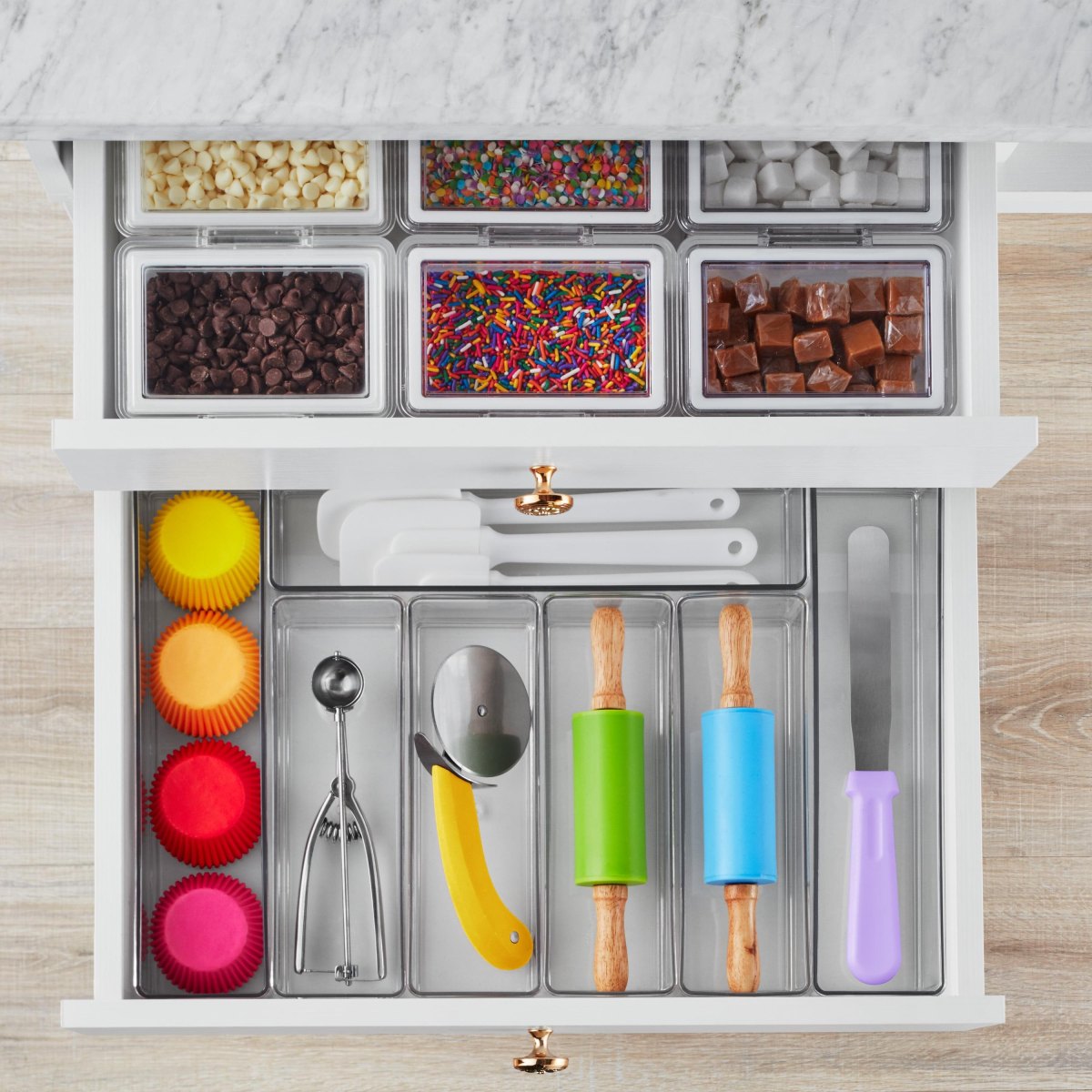 Baking supplies drawer organization