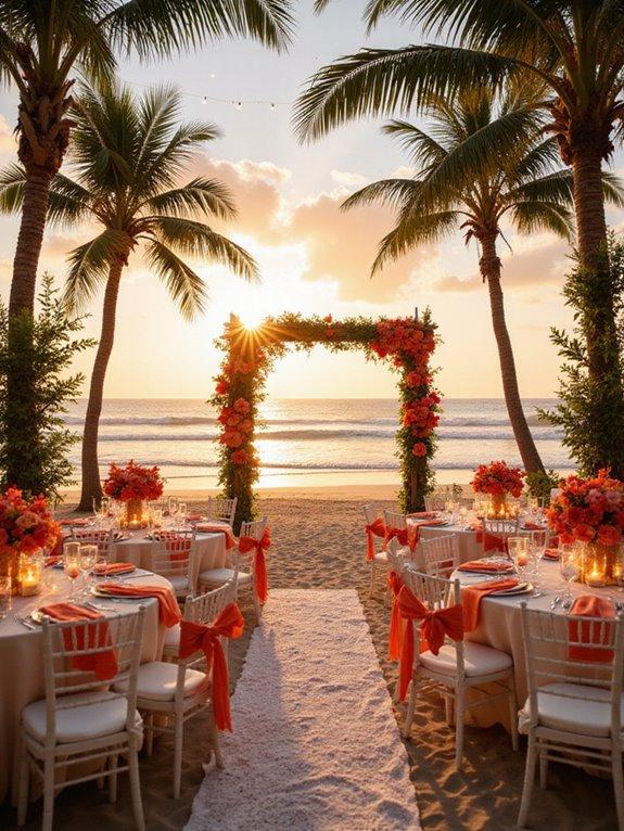 Sunset orange blush pink wedding decor