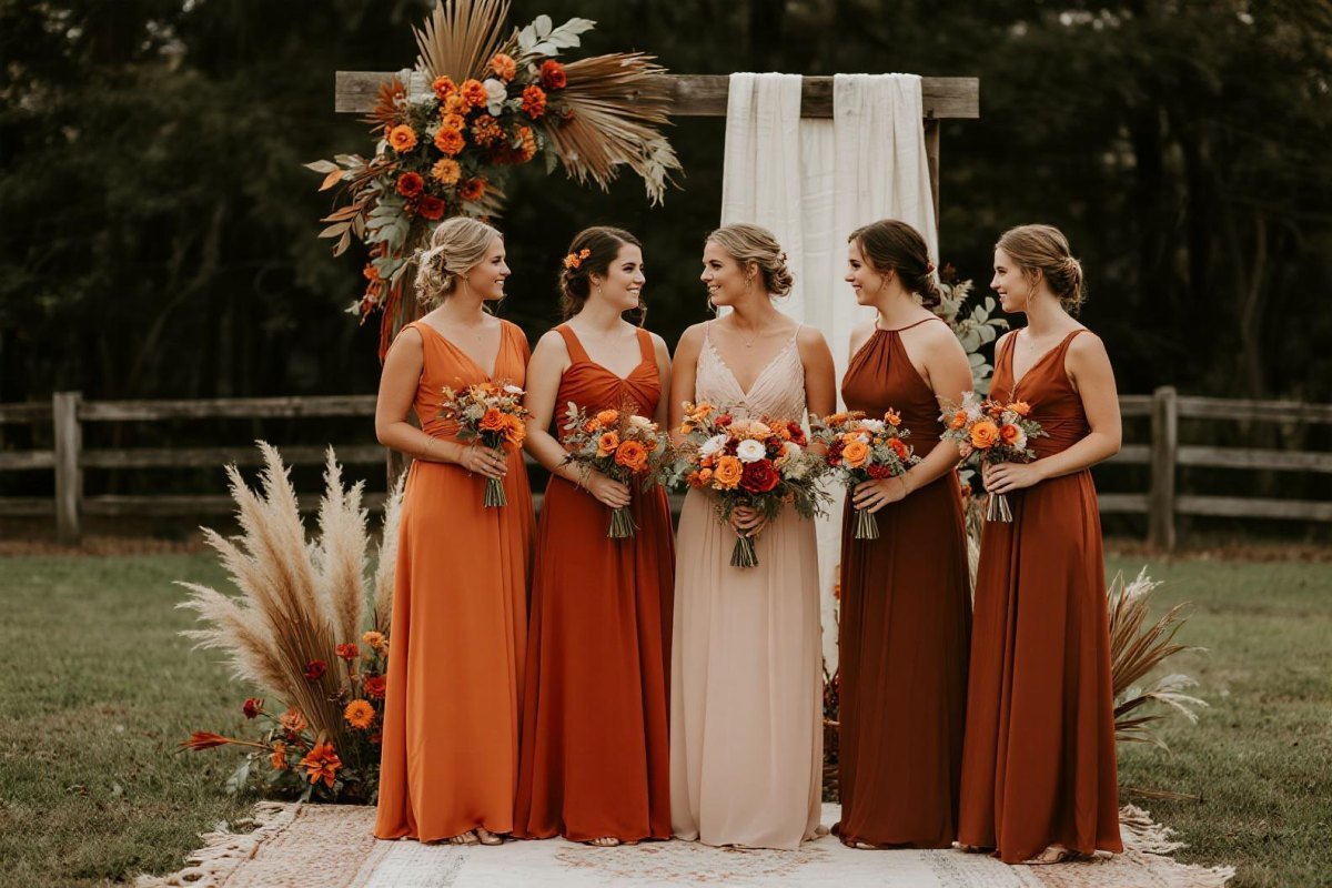 Terracotta rust bridesmaid dresses