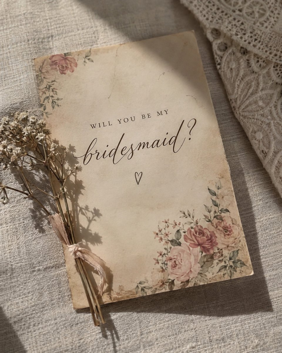 Vintage inspired bridesmaid proposal card
