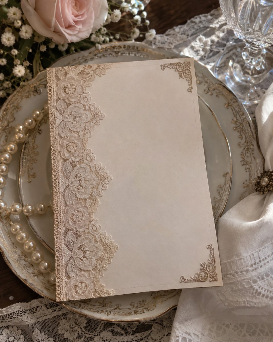 Vintage lace wedding menu card