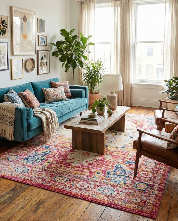 Vintage rug in boho room