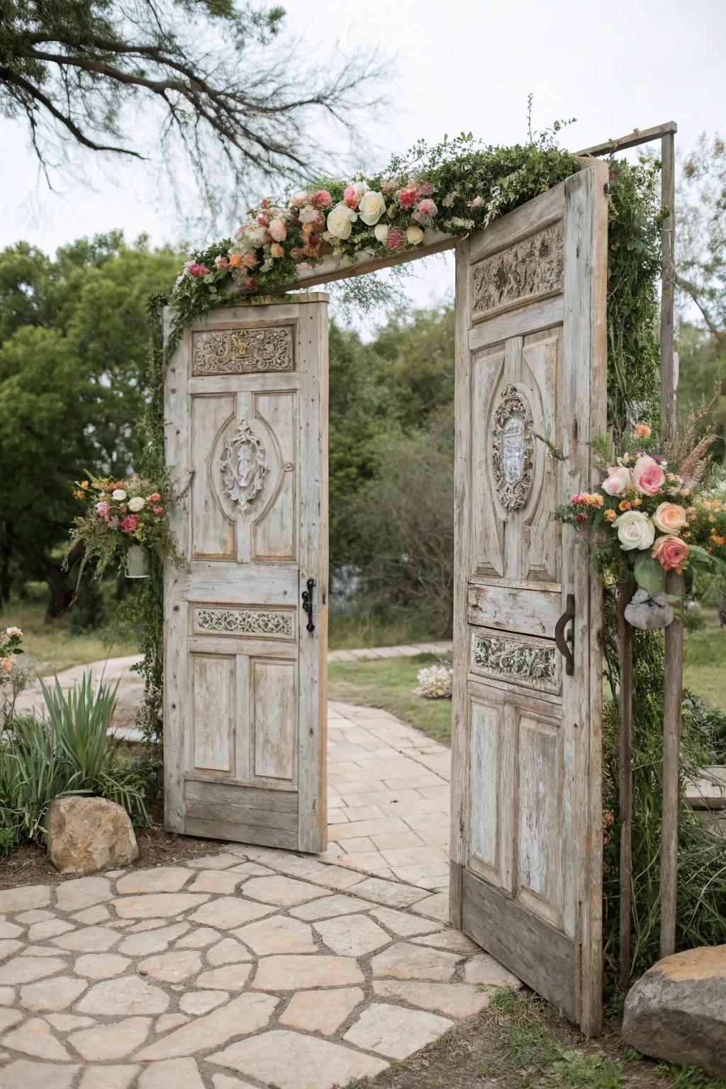 Vintage wooden door wedding ceremony arch