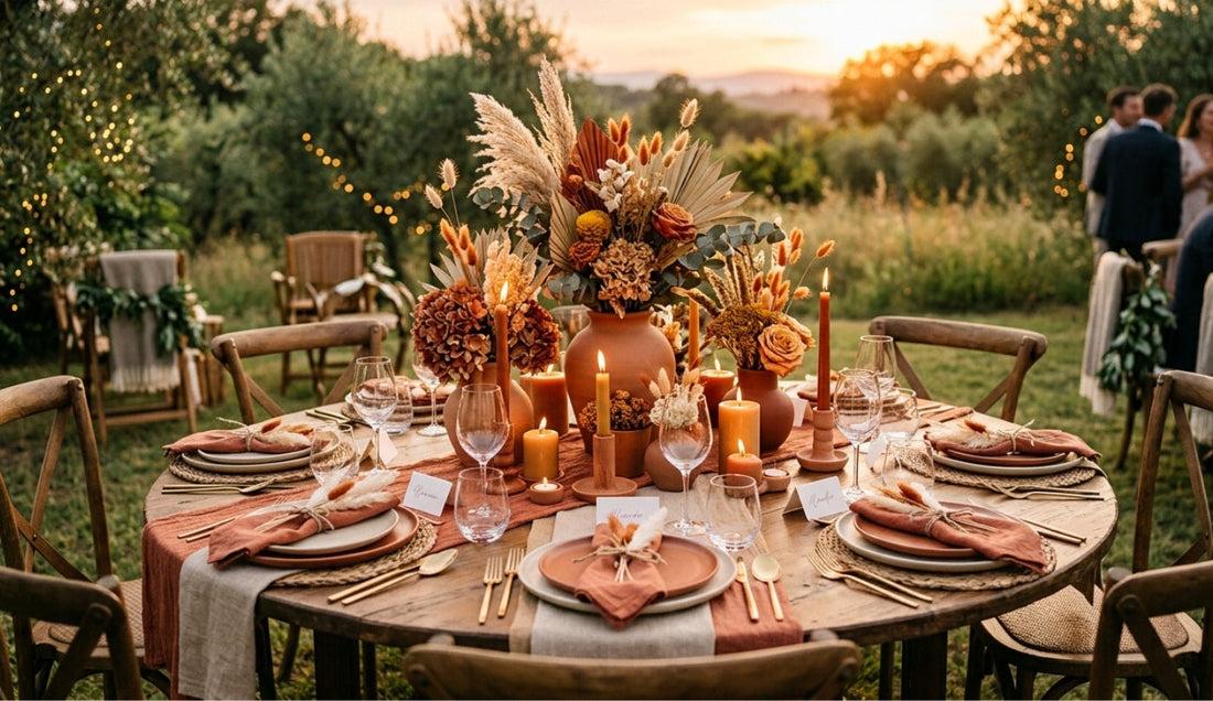 Terracotta earth tone country wedding decor