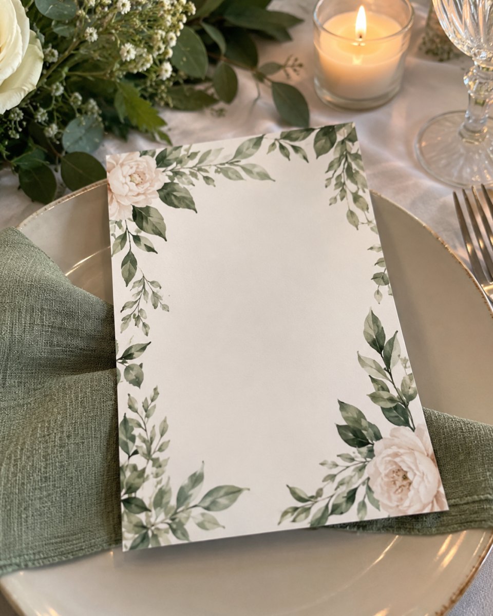 Watercolor botanical wedding menu card
