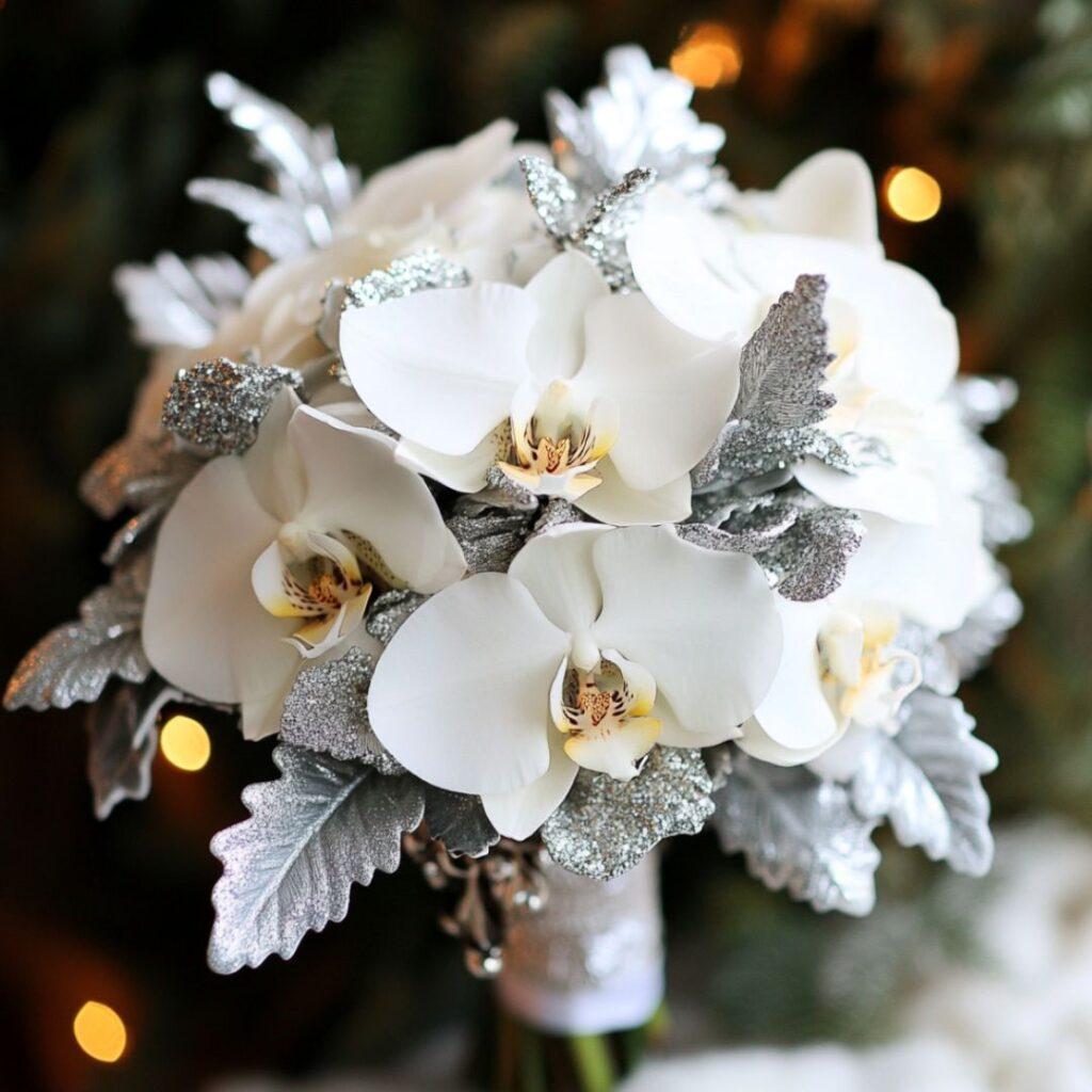 White orchid winter wedding bouquet